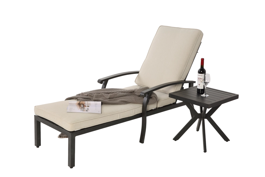 OKWISH Lettino Prendisole Chaise Longue Reclinabile a 5 Posizioni con Cuscino in Poliestere Struttura in Alluminio Beige 204 × 58 × 100 cm