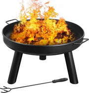 Vasca da fuoco Ø60 cm con maniglie – Vasca da fuoco metallica rimovibile, zona da fuoco multifunzionale per terrazza e giardino – Adatta per riscaldamento & barbecue