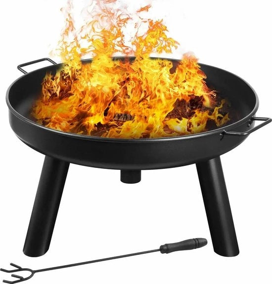 Vasca da fuoco Ø60 cm con maniglie – Vasca da fuoco metallica rimovibile, zona da fuoco multifunzionale per terrazza e giardino – Adatta per riscaldamento & barbecue