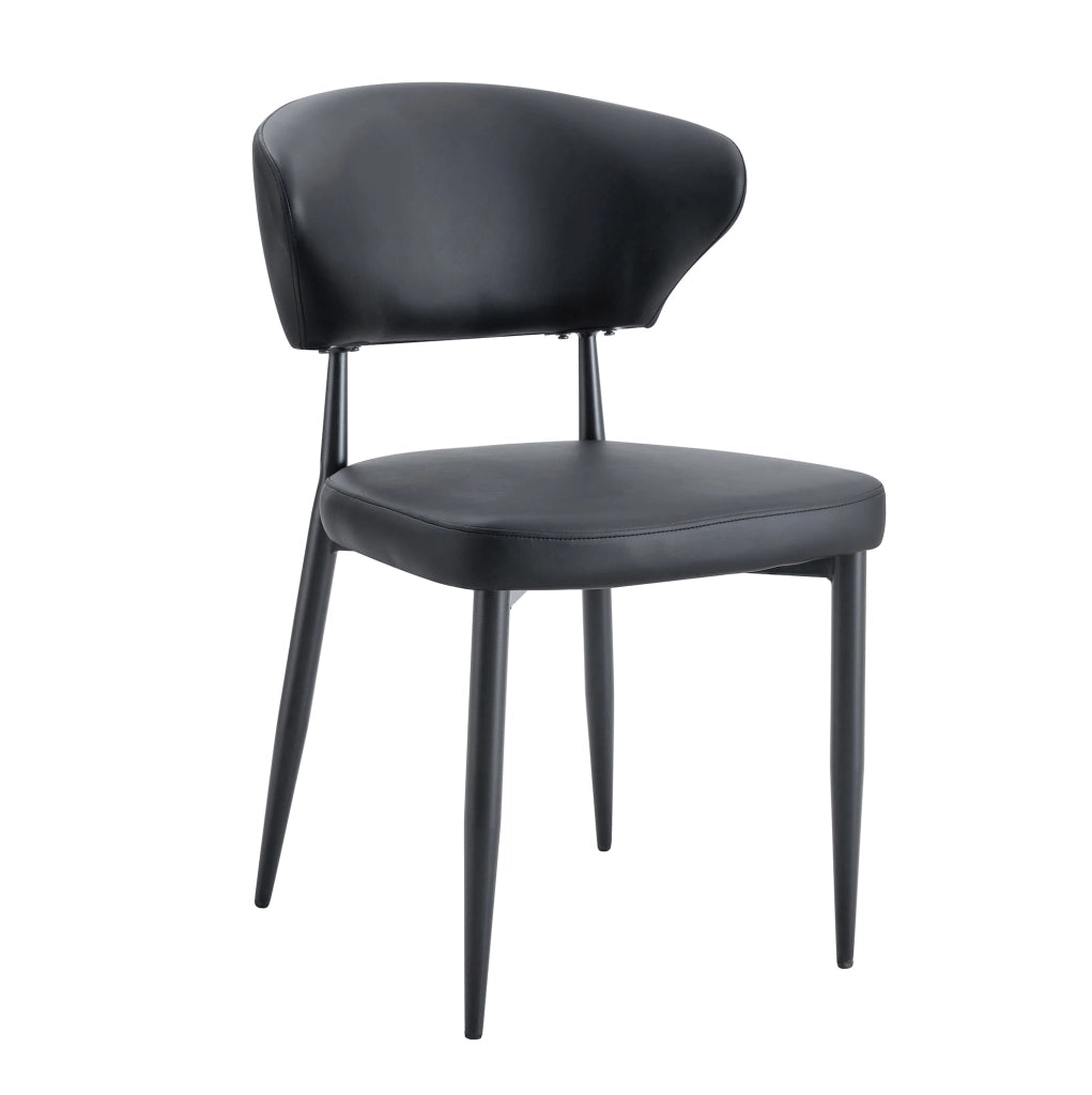 Set di 2 sedie da pranzo moderne nere in PU con schienale ergonomico e gambe in metallo
