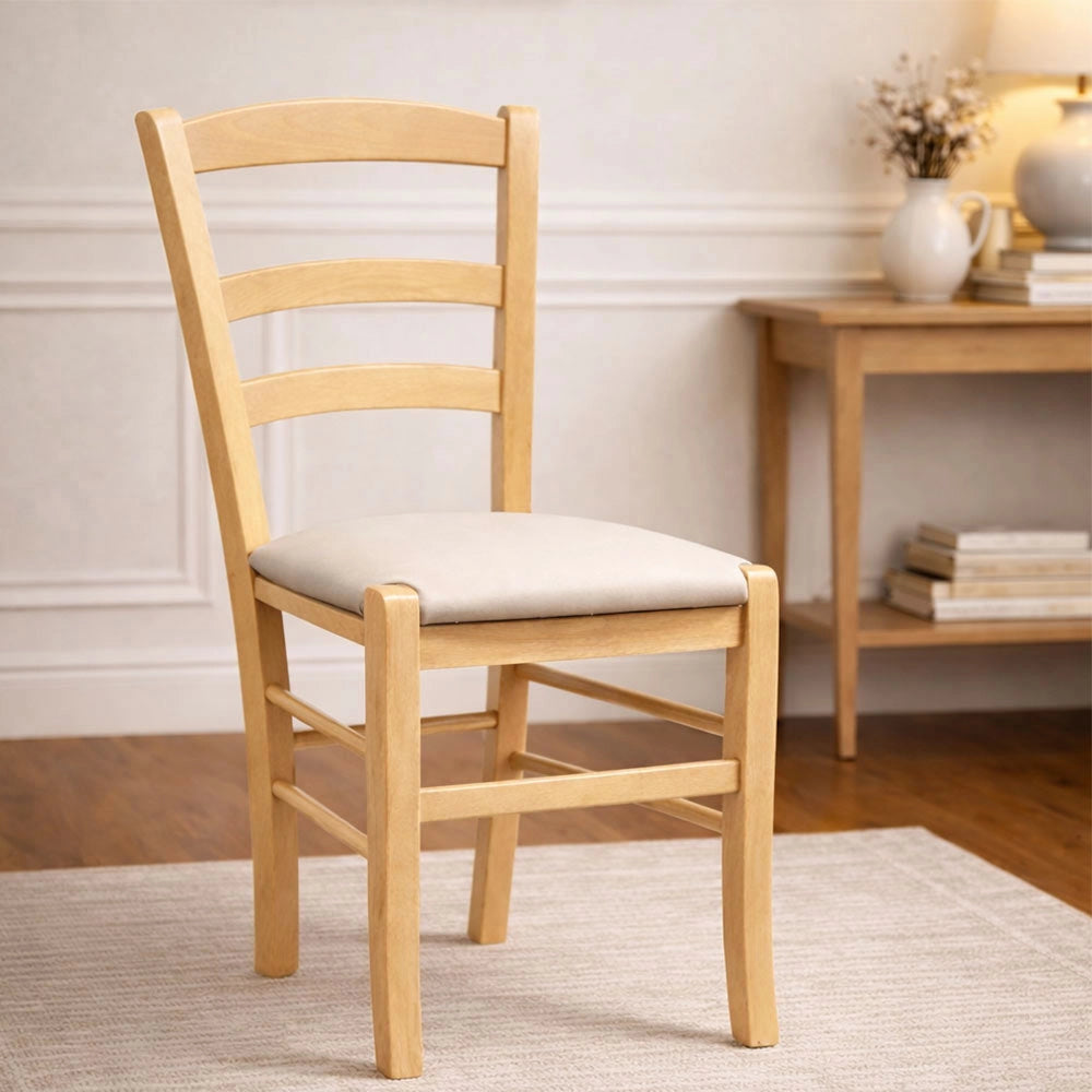 Sedie da sala da pranzo Paesana in legno naturale con seduta imbottita beige