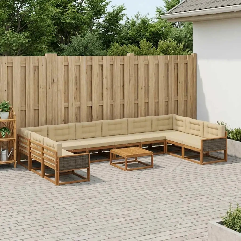 Set di divani da esterno con cuscino 11 pcs Naturale e Beige 3382941