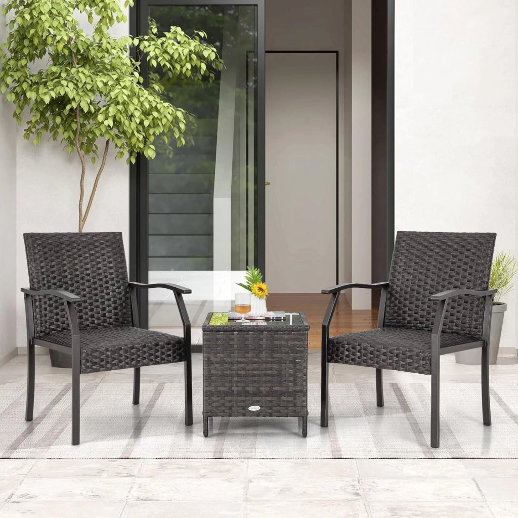 Set di mobili da giardino in rattan, resistenti alle intemperie, mobili da balcone, set di 2 sedie con tavolo, mobili da balcone per 2 persone, set di sedute
