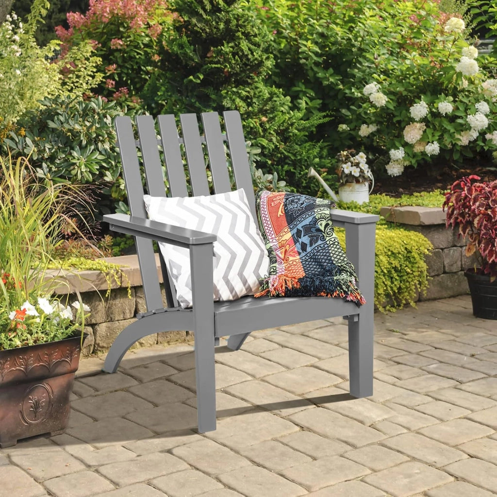 Adirondack - Sedia da giardino in legno di acacia, con schienale e braccioli, ergonomica, da giardino fino a 160 kg, per balcone, giardino, spiaggia (grigio)