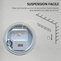 kleankin Specchio Rotondo Luminoso LED da Bagno Ø 80 cm Murale con Illuminazione, 3 Colori, Interruttore Tattile, 46W, Bianco e Argento