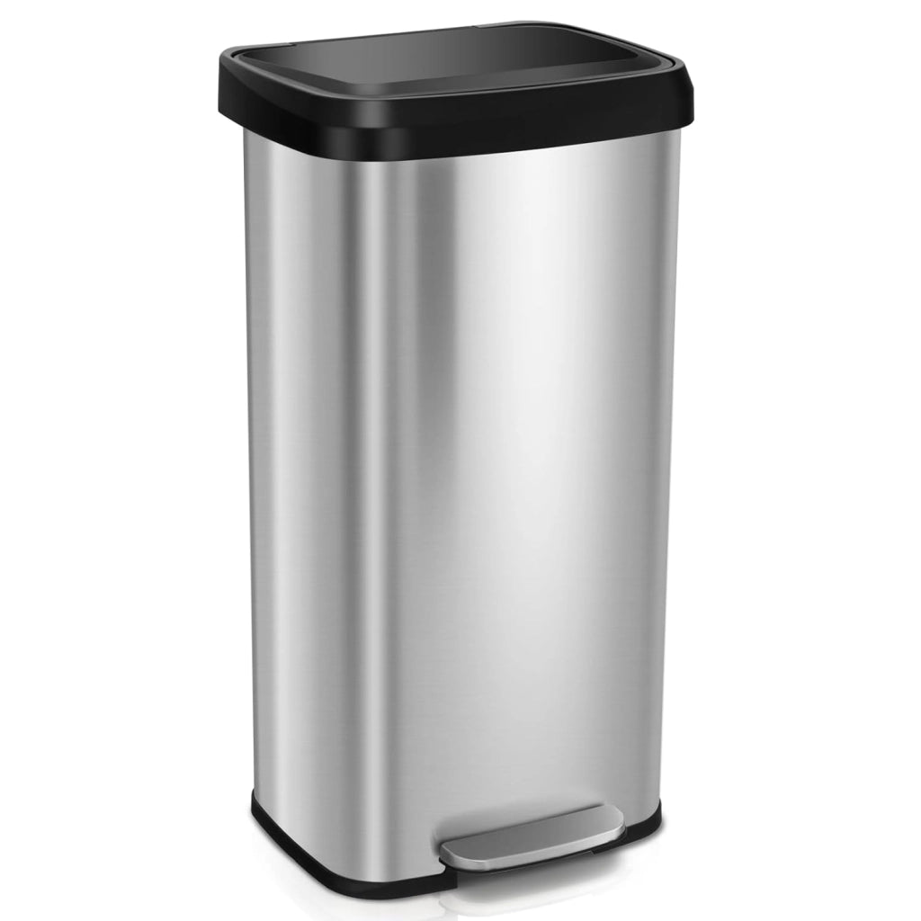 Pattumiera da Cucina da 50 L, con Coperchio e Pedale, in Acciaio Inox e Plastica, con Scomparto per Deodorazione, 41 x 39 x 61 cm (Argento, 68l)