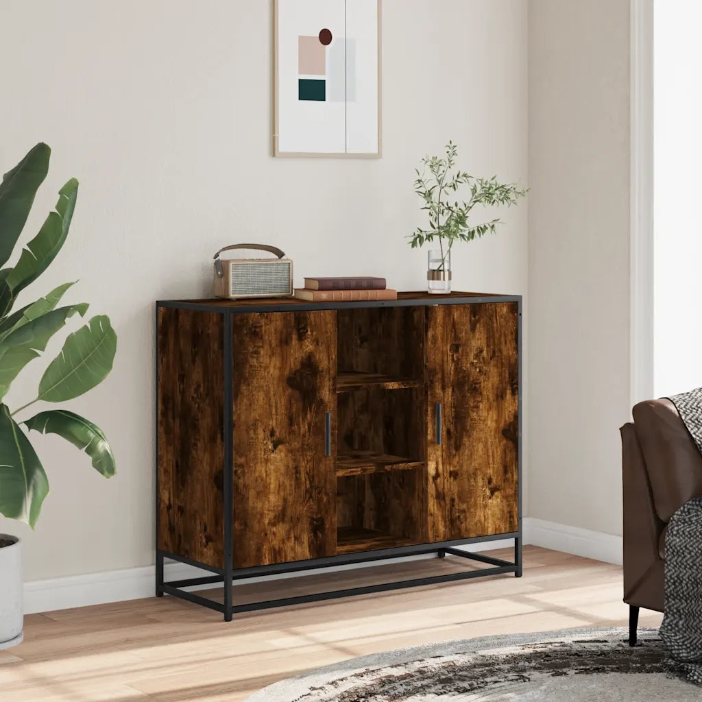 Credenza Rovere Fumo 92x35x76 cm in Legno Multistrato 849016