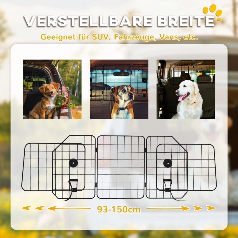 Rete divisoria per cani da auto, regolabile da 93 a 150 cm, pieghevole, facile da montare, in acciaio, nera.
