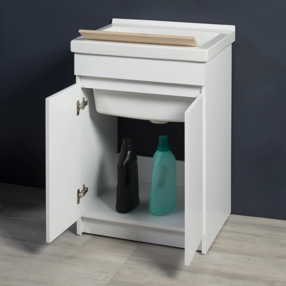 Mobile Lavatoio in Ceramica 2 Ante con Strofinatoio in Legno Massello 60x50x86A cm Grigio Cemento