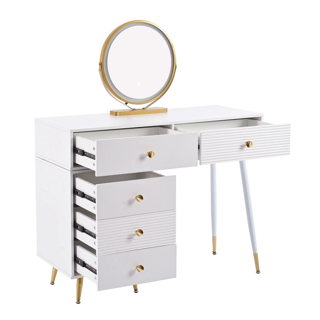 Tavolo da toeletta con specchio illuminato; mobile laterale regolabile; piano estraibile; Bianco; B100×H78×P40cm (senza sgabello)