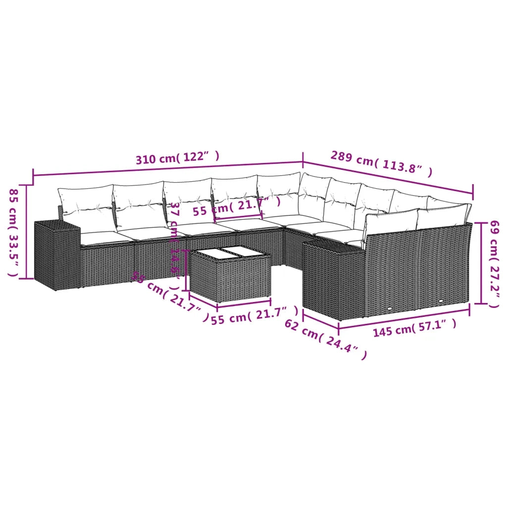 Set Divani da Giardino 11 pz con Cuscini in Polyrattan Grigio 3255457