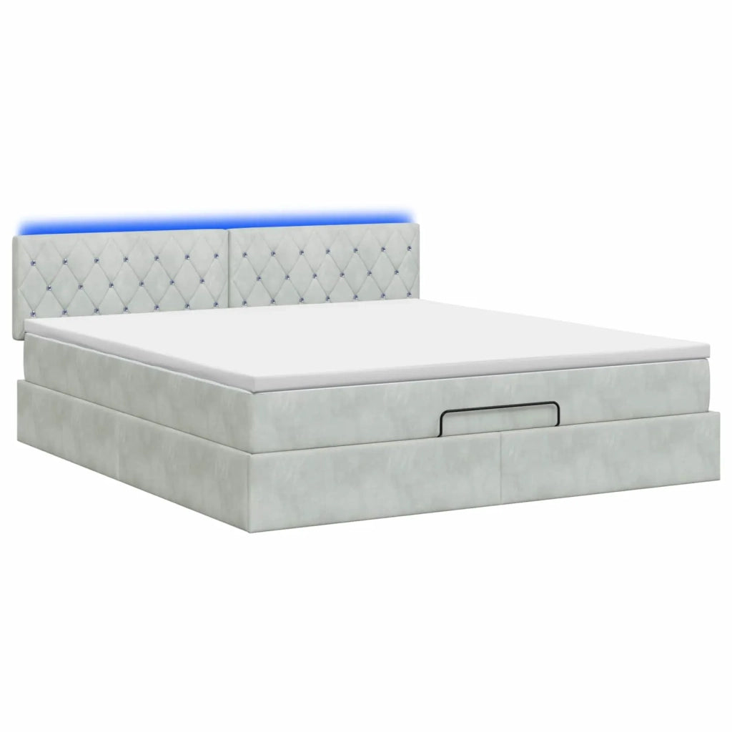 Letto Ottomano con Materasso e LED Grigio Chiaro 180 x 200 cm 3457083