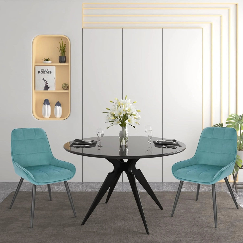 Set di 4 Sedie da Pranzo con Schienale Curvo, Sedie Ergonomiche in Velluto e Metallo, Poltroncina imbottita per Salotto, Ufficio, Camera da Letto, Turchese BH331ts-4