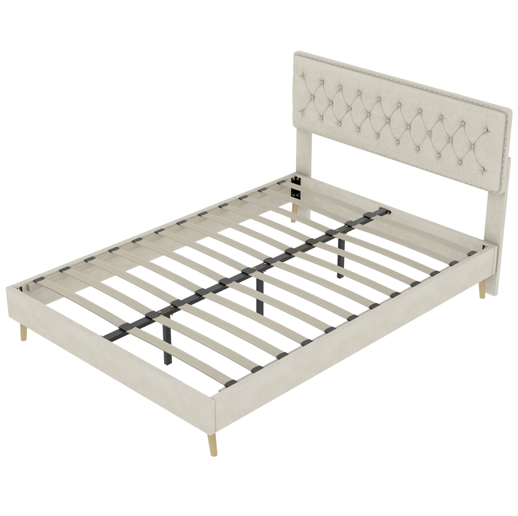 Letto con testiera alta in velluto Dutch 160 x 200 cm beige