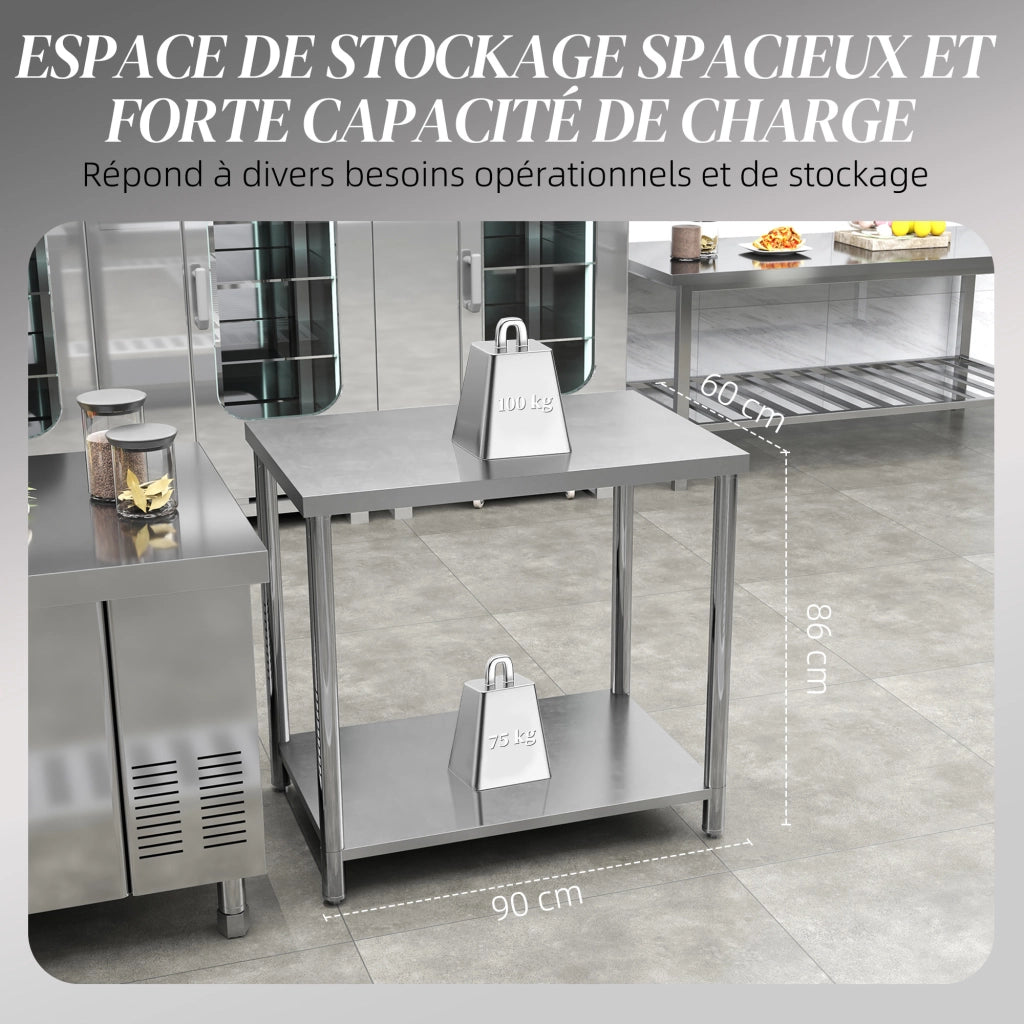 Tavolo da lavoro in acciaio inossidabile ¨C zephmum ¨C Argento 90x60x86