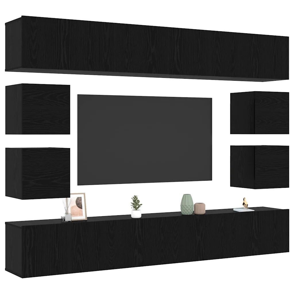Set mobile TV 8 pz-Credenza per TV Rovere Nero Legno multistrato 610131