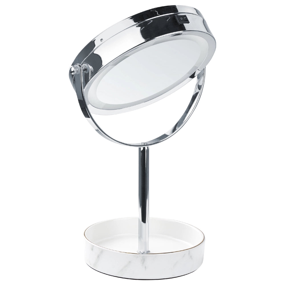 Specchio trucco con luci LED e telaio in ferro Ø 20 cm in color argento e bianco moderno
