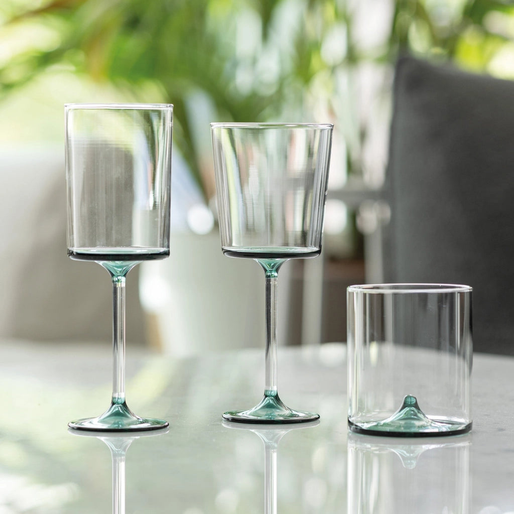 Discobolo Set 4 Calici Vino Rosso in Vetro Borosilicato Soffiato a Mano, Capacità 46,5 cl, Design Elegante con Fondello Trasparente e Giallo Oro