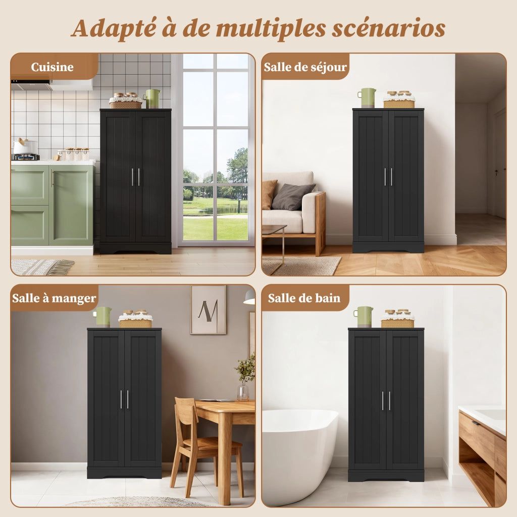 Dispensa alta con LED sensore 2 ante ripiano regolabile e vani anta per cucina soggiorno nera 120 × 60 × 40 cm