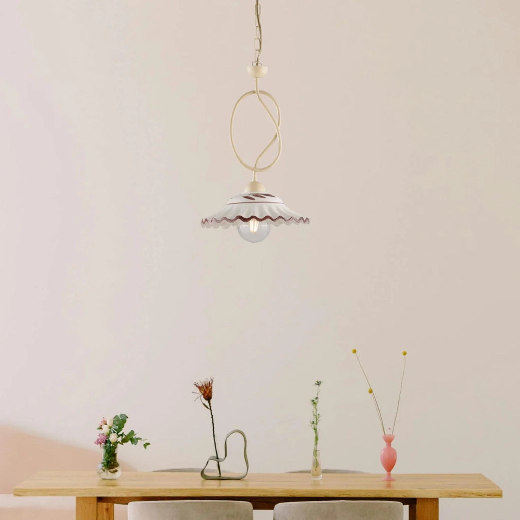 Sospensione Country Chic Bistrot 1 Luce Avorio Con Ceramica Vietrese