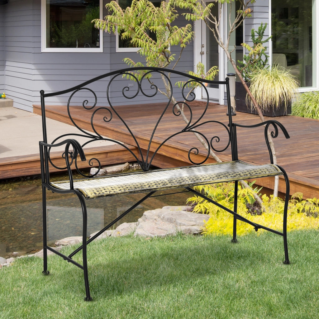 Panchina da Giardino 2 Posti in Ferro Stile Vintage ¨C zephmum ¨C Nero