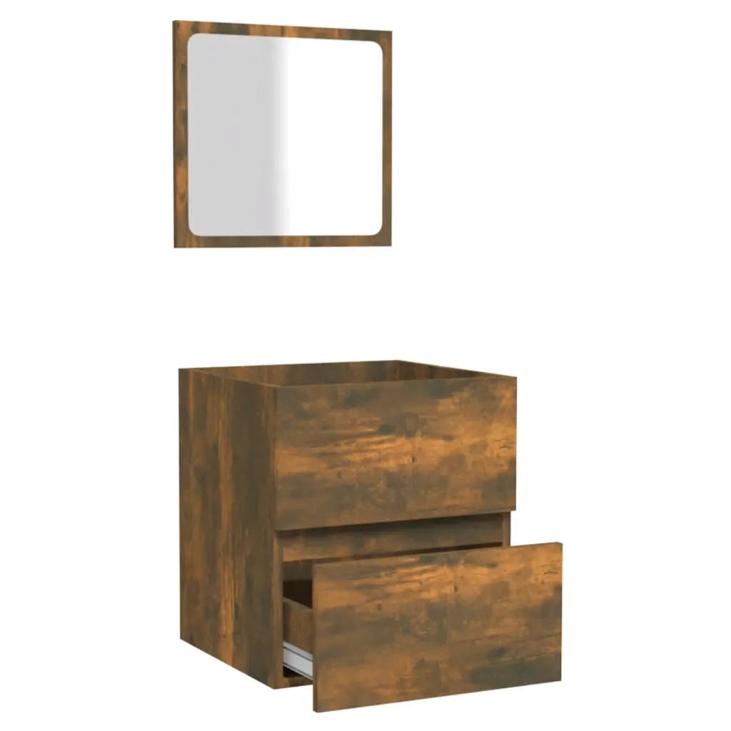Mobile da Bagno con Specchio Rovere Fumo in Legno Multistrato 820472