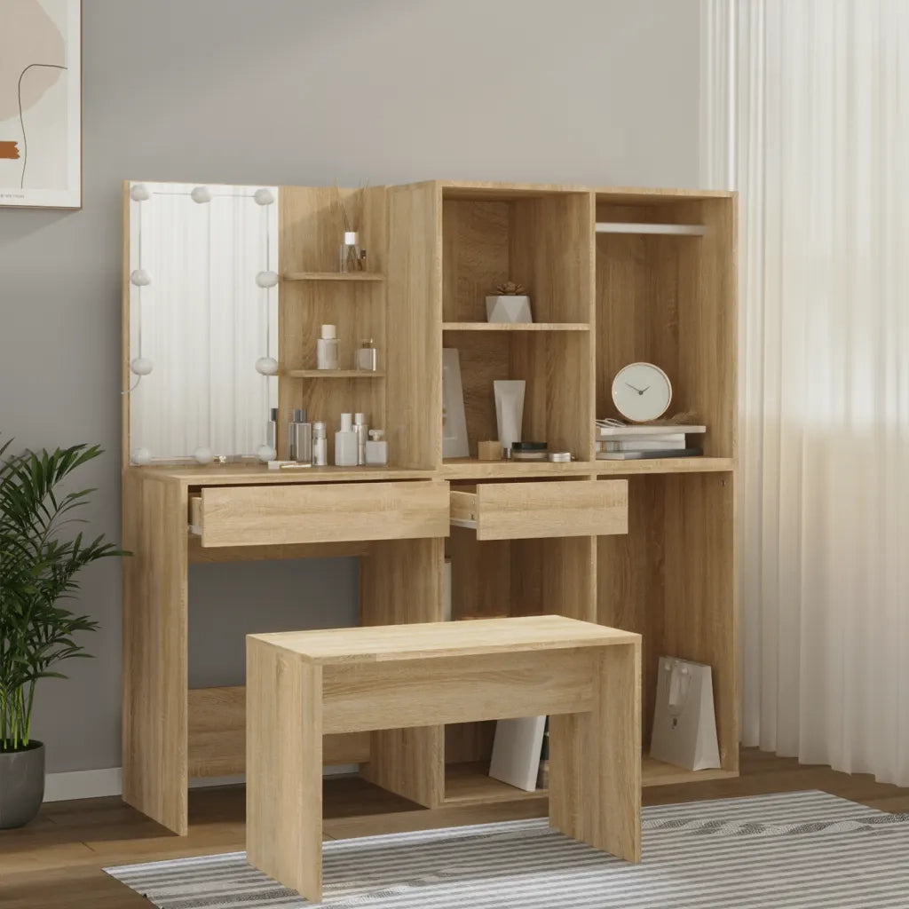 Set Tavolo da Toeletta con LED Rovere Sonoma Legno Multistrato 3114101