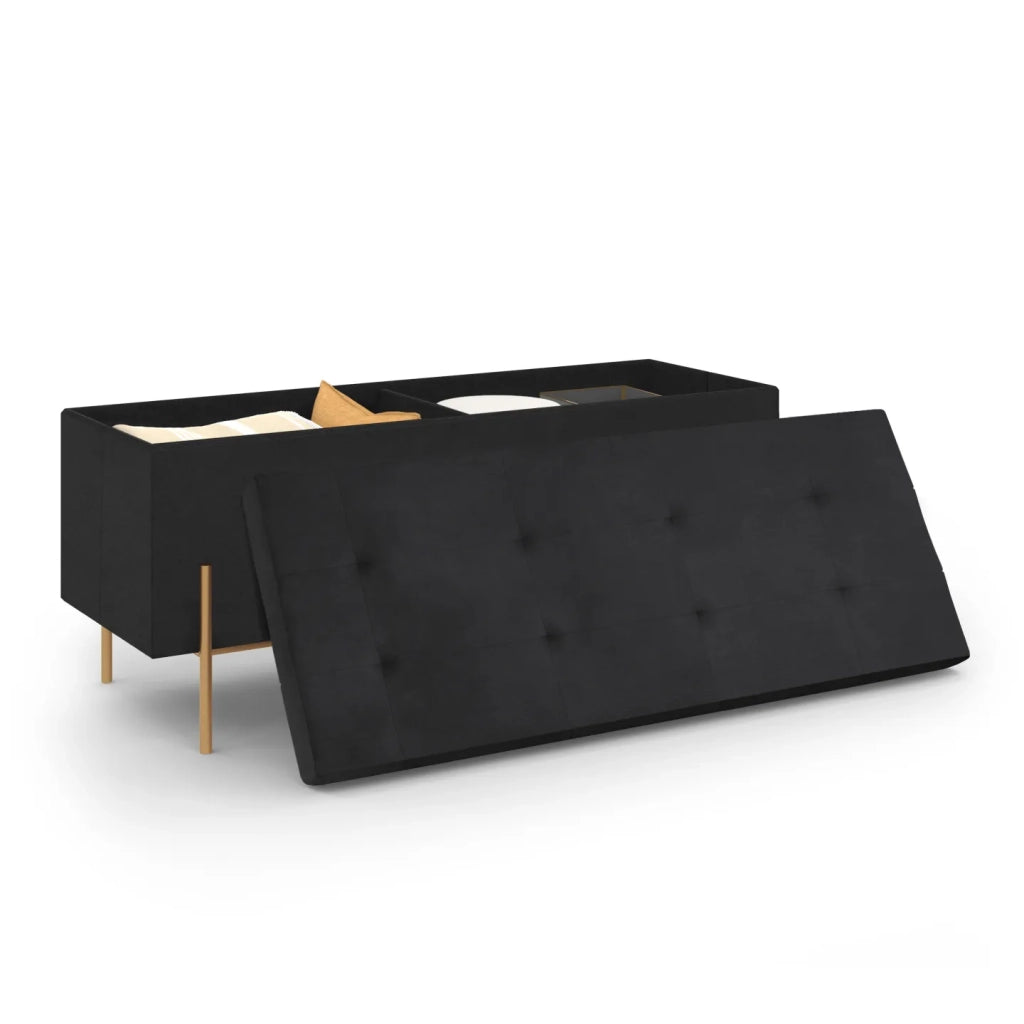 IDMarket - LOUIS panca con gambe in metallo dorato 100 cm velluto nero