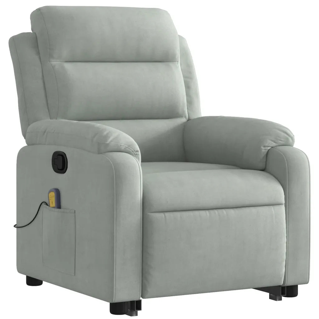 Poltrona | Sedia Relax Alzapersona Reclinabile Grigio Chiaro in Velluto