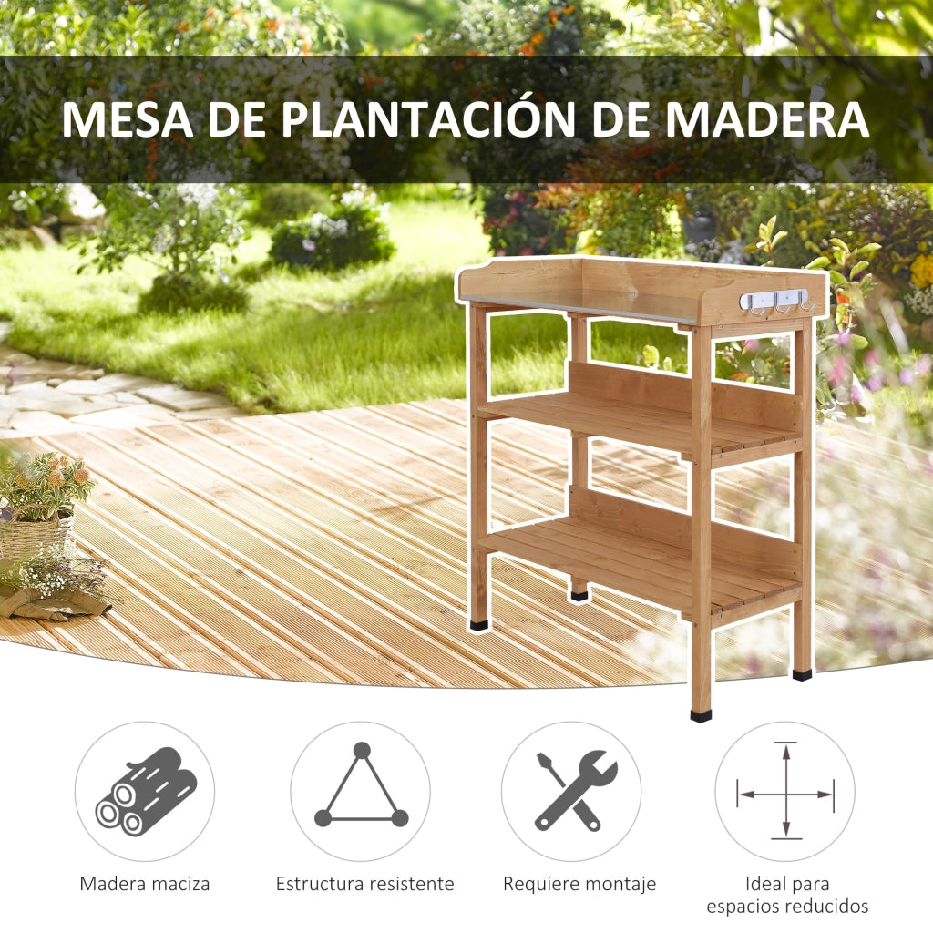 Tavolo da giardino in legno con piano in metallo ¨C zephmum ¨C 76x37x89 cm naturale