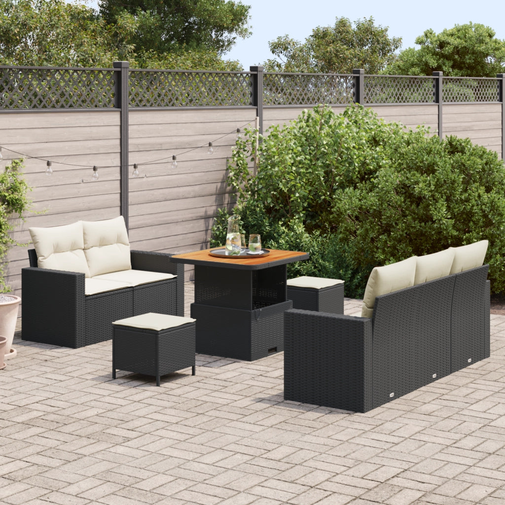 Set Divano Giardino  8 Pezzi con Cuscini Rattan Nero Acacia