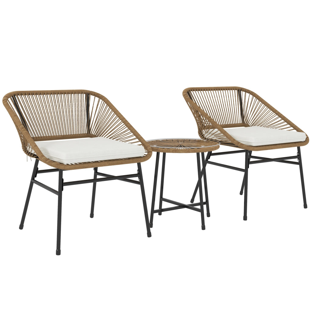 Set Giardino 3 Pezzi ¨C zephmum ¨C Rattan PE, Cuscini, Tavolino Rotondo, Multicolore