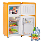 Frigorifero/congelatore in stile retr¨°. Altezza 86,8 cm (88,8 cm inclusa la base), larghezza 45,5 cm, due porte, capacit¨¤ totale 60 litri,