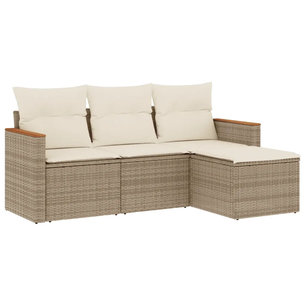 Set Divano da Giardino 4 pz con Cuscini Beige in Polyrattan
