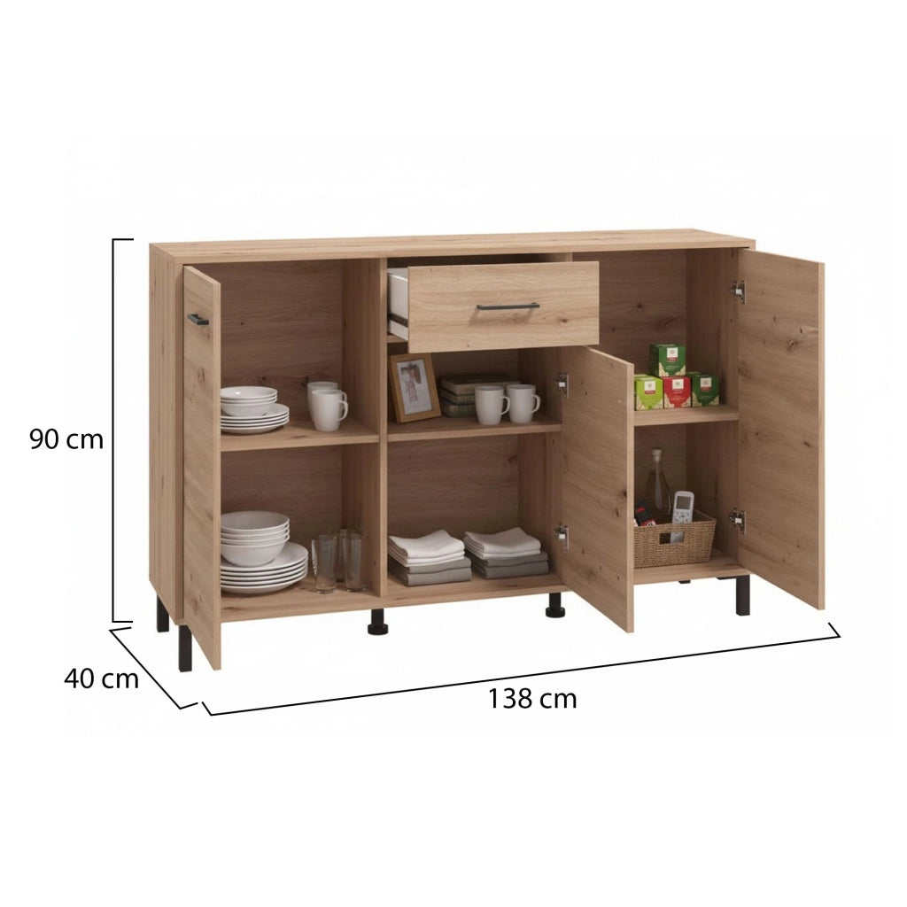 Madia Laerru, Credenza un Cassetto, 138x40x90h cm Marrone Rovere Nodi