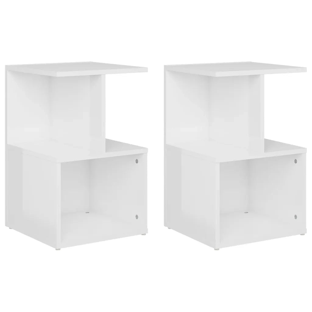Comodini 2pz Bianco Lucido 35x35x55 cm in Legno Multistrato 806359