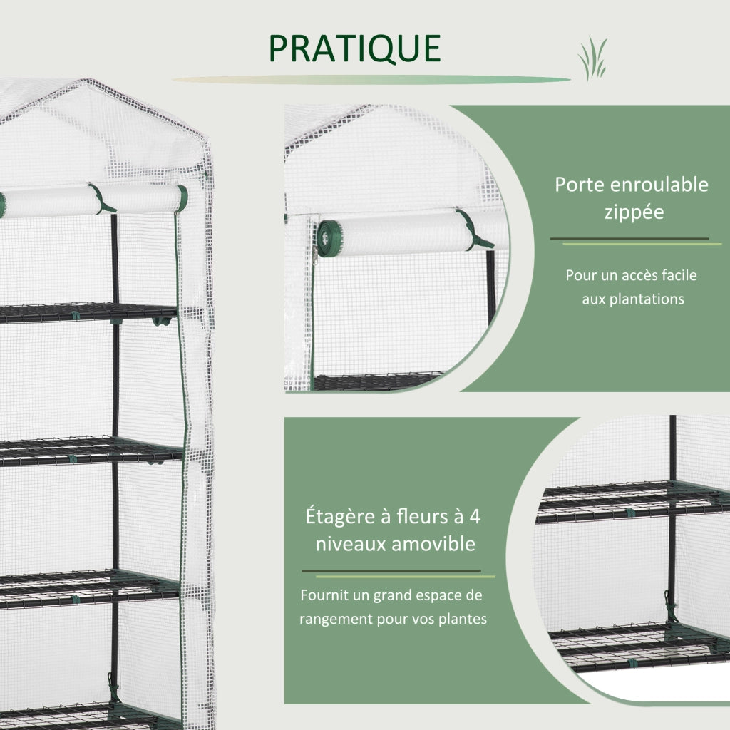 Serra da giardino in PE con ripiani 4 livelli ¨C zephmum ¨C bianco 70x50x160cm