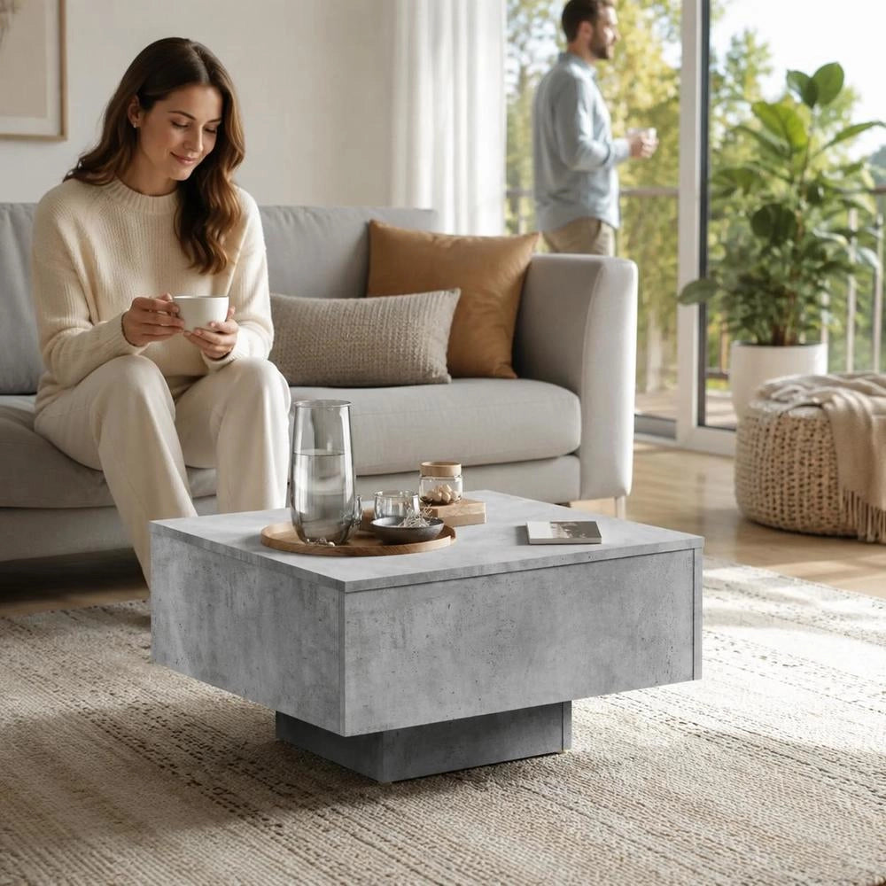 Coffee Table Concrete Grey 60x60x31.5 Cm Wood Material