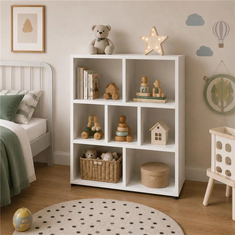 LIBRERIA MODERNA IN LEGNO BIANCO CON SETTE RIPIANI DIMENSIONI 90X30X106 CM