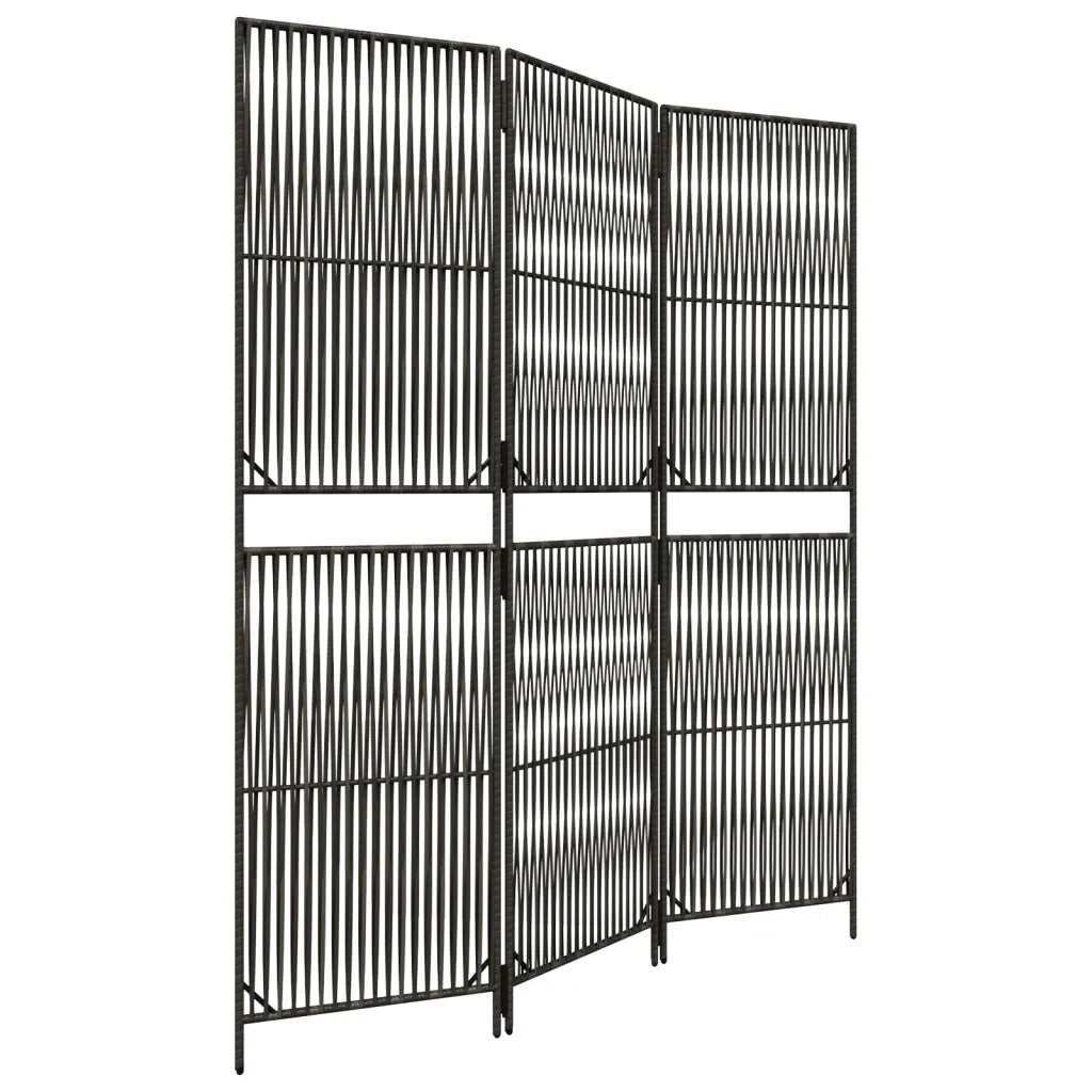 Divisorio per Ambienti | Divider per stanze | Paravento a 3 Pannelli Grigio in Polyrattan