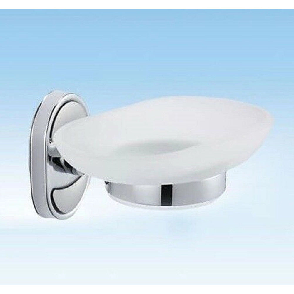 Trade Shop - Porta Sapone Saponetta Con Piattino Vetro Satinato Parete Bagno Ovale 52009 -