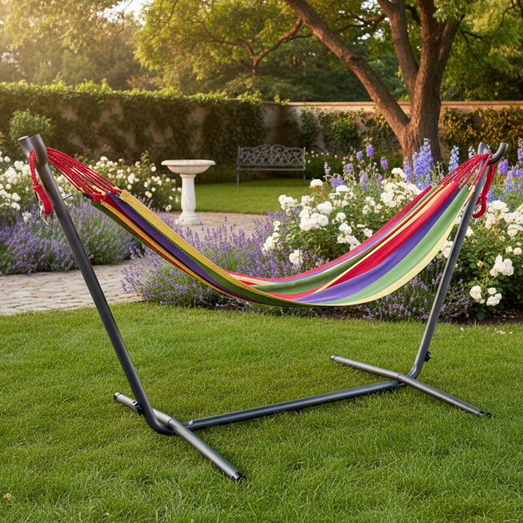 Supporto Regolabile Per Amaca In Acciaio Verniciato A Polvere Con 6 Livelli Struttura Solida Dotata Di Piedini Antiscivolo Per Giardino Terrazzo Balcone 280 X 120 X 110 Cm Nero