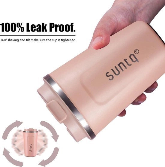 Tazza di caffè in acciaio inossidabile per portare con sé, impermeabile, con coperchio, tazza di caffè riciclabile, beverino termico per uso in viaggio, ecosostenibile, corallo rosa, 380 ml