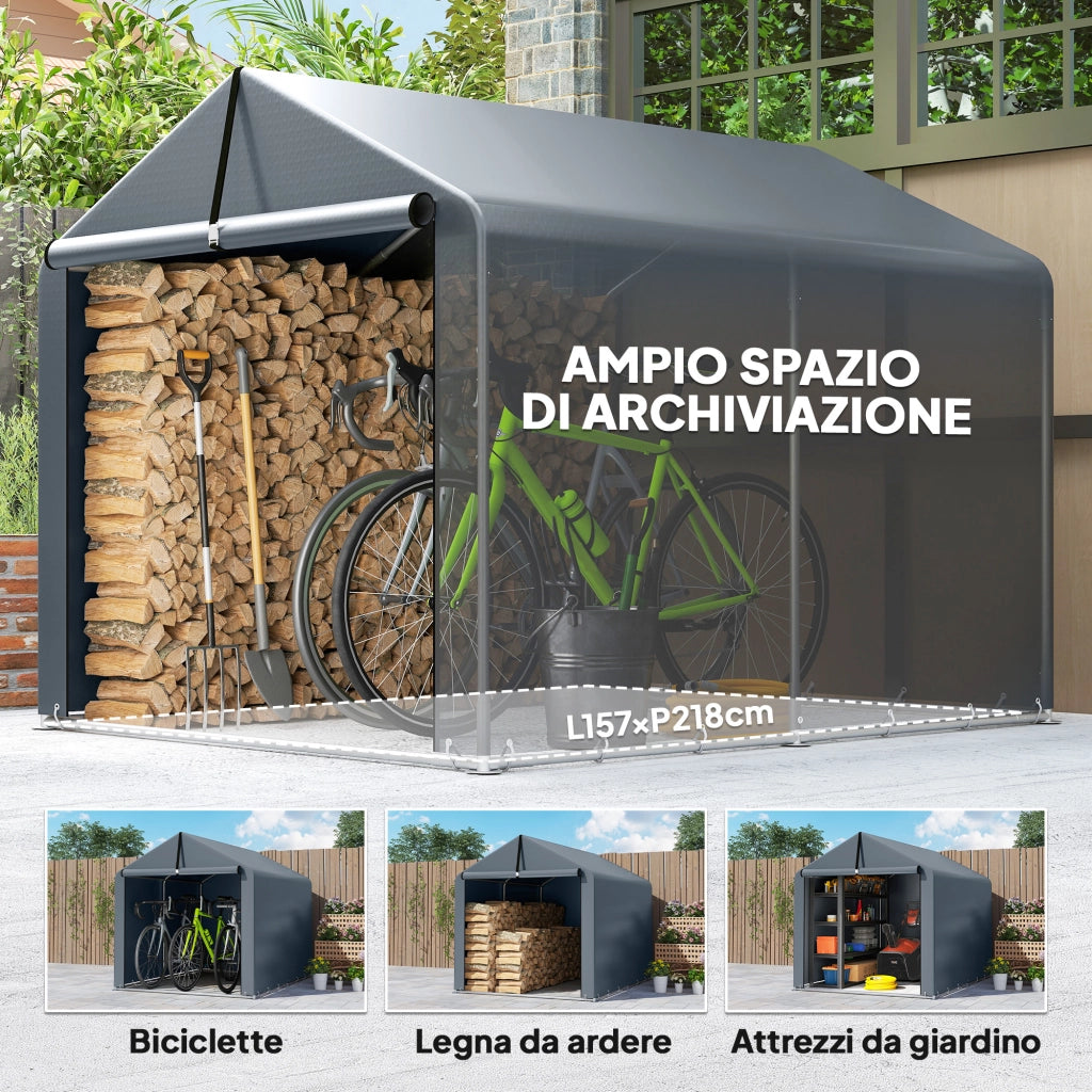 Tenda Garage 162x221,5x163 cm con Copertura Rinforzata Impermeabile e Ingresso Zip in Acciaio Zincato Grigio