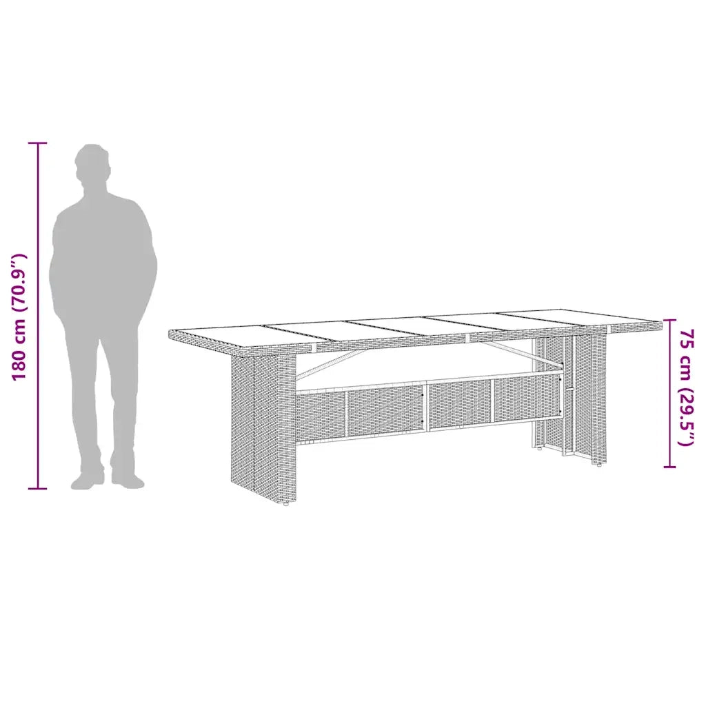 Tavolo da Giardino | Tavolino da esterno Piano in Vetro Nero 240x90x75 cm Polyrattan