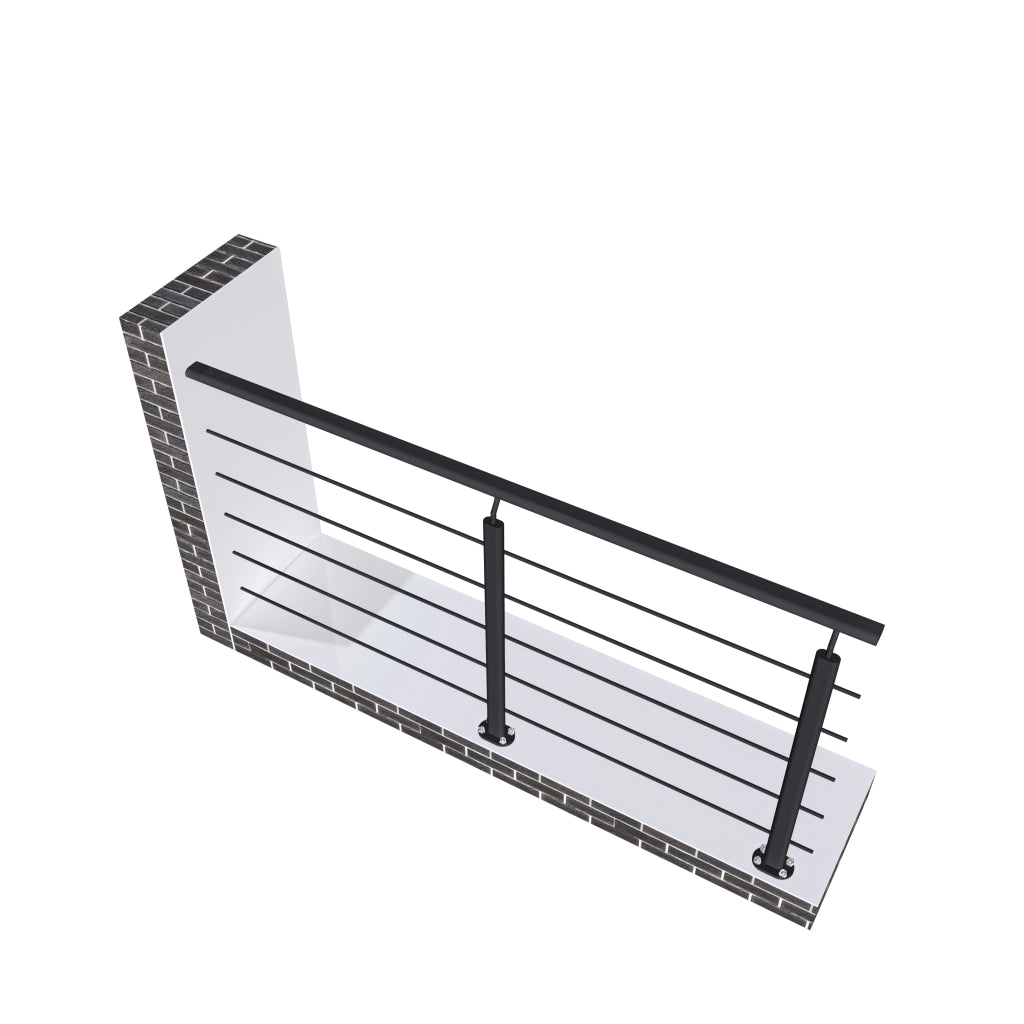 Ringhiera Parapetto in Alluminio Nero Opaco 200x100cm a Fissaggio a Pavimento, con supporto di collegamento a Parete