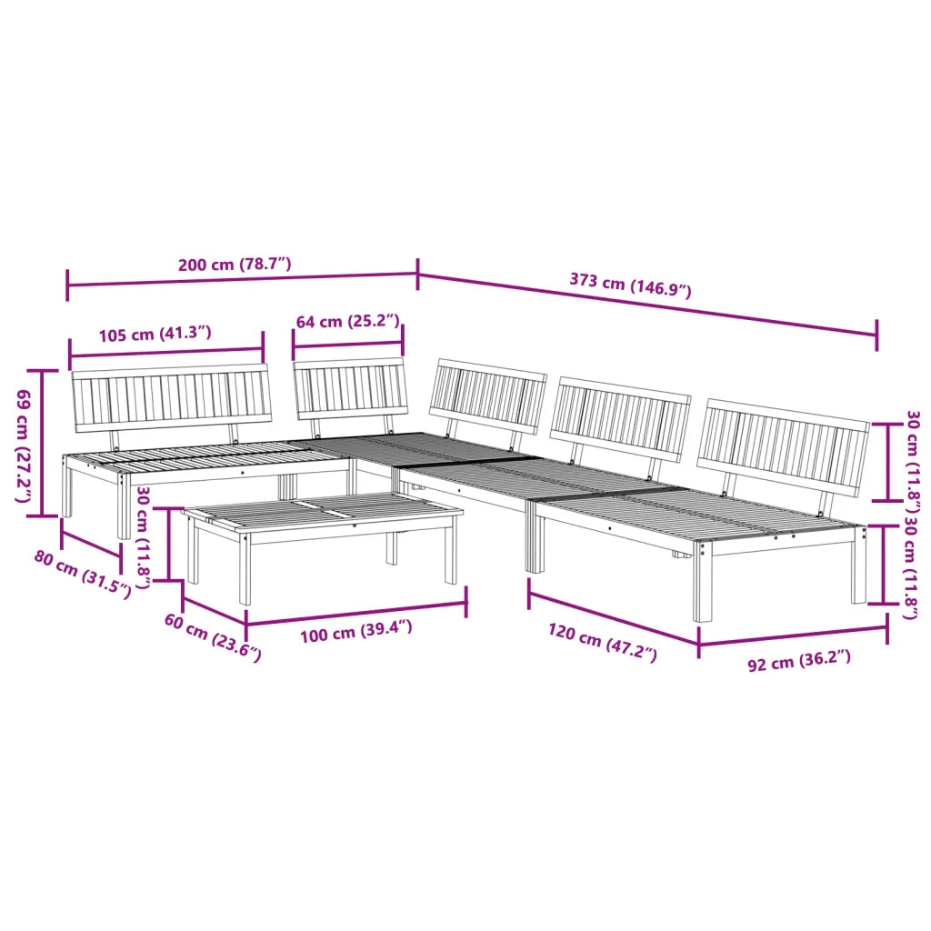 Set Divano Pallet da Giardino 5 pz in Legno Massello di Acacia 3209431