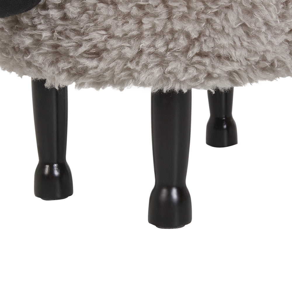 Pouf animaletto Sgabello per bambini Poggiapiedi in pelliccia sintetica grigia con gambe in legno portaoggetti Seggiolino per bambini