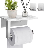 Supporto per carta igienica in marmo - supporto per carta igienica in acciaio inossidabile con foro per fissaggio alla parete, supporto per carta igienica per cucina e bagno, per bagno (argento)