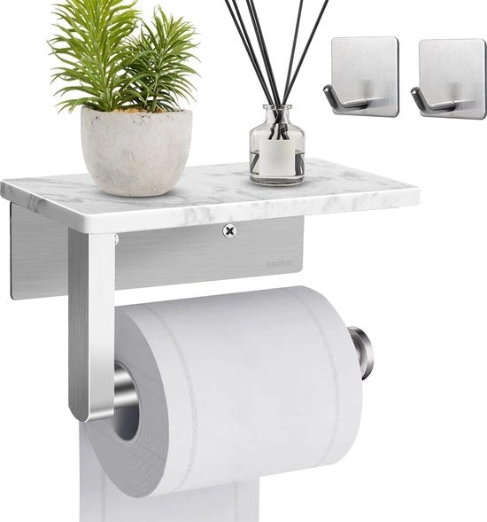 Supporto per carta igienica in marmo - supporto per carta igienica in acciaio inossidabile con foro per fissaggio alla parete, supporto per carta igienica per cucina e bagno, per bagno (argento)